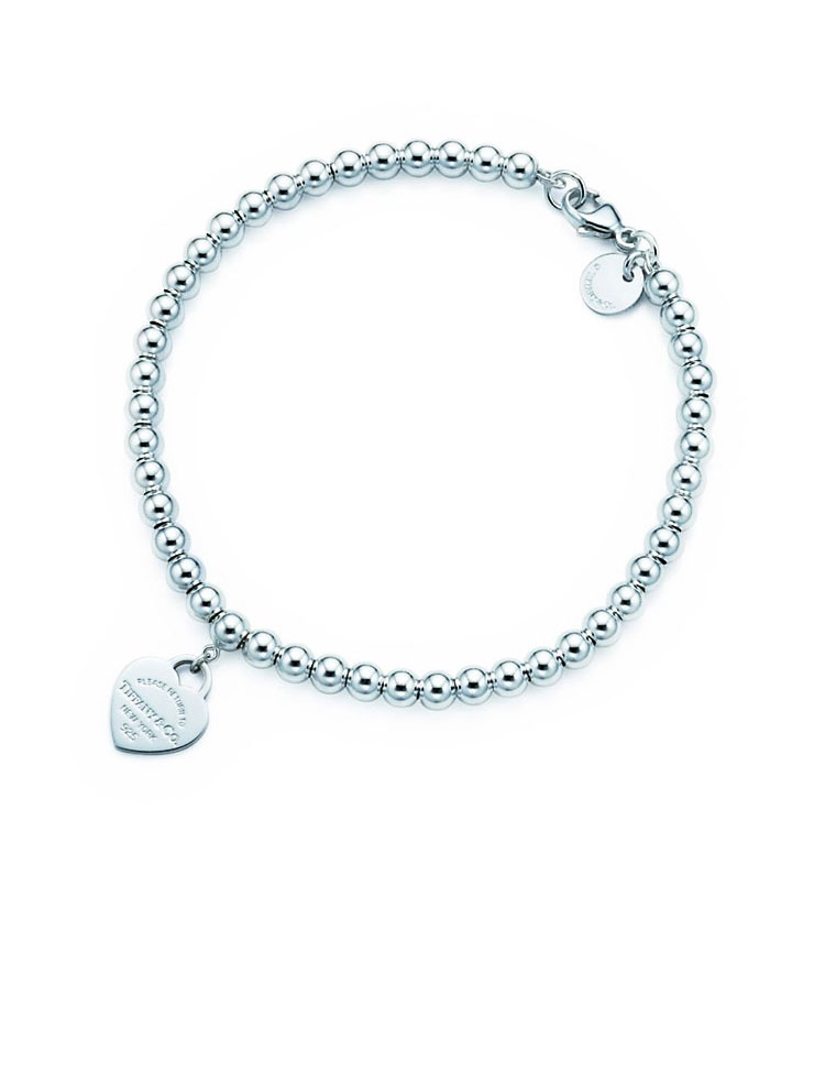 Tiffany & Co./蒂芙尼 女式纯银粉心形小珠Bead珐琅手链 7英寸 TGRP03577