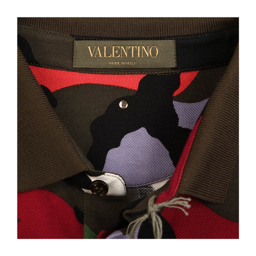Valentino/华伦天奴 2016新款夏季绿色纯棉迷彩翻领短袖时尚男士T恤KV0MH00M36RISO VA1620803649