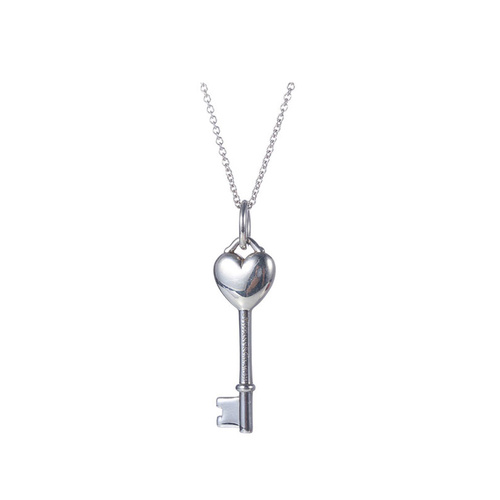 Tiffany & Co./蒂芙尼 Heart key蓝色珐琅桃心钥匙项链 钥匙吊坠18英寸链
