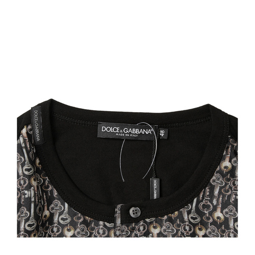 Dolce&Gabbana/杜嘉班纳 男士T恤 棉丝混纺钥匙印花拼接男士圆领长袖T恤
