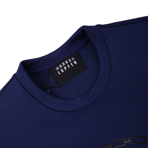 MARKUS LUPFER/马库斯·卢普伐蓝色混合材质胶质印花男士卫衣,MSW039,XL
