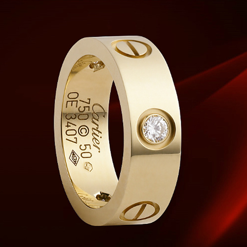 CARTIER/卡地亚 LOVE系列18K黄金宽版三钻女性戒指指环