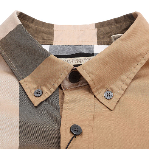 BURBERRY/博柏利 男士褐色经典格纹纯棉短袖衬衫 4554716