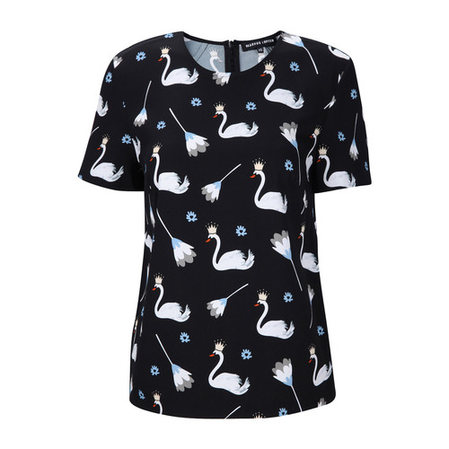 MARKUS LUPFER/马库斯·卢普伐黑色混合材质天鹅图案女士衬衫短